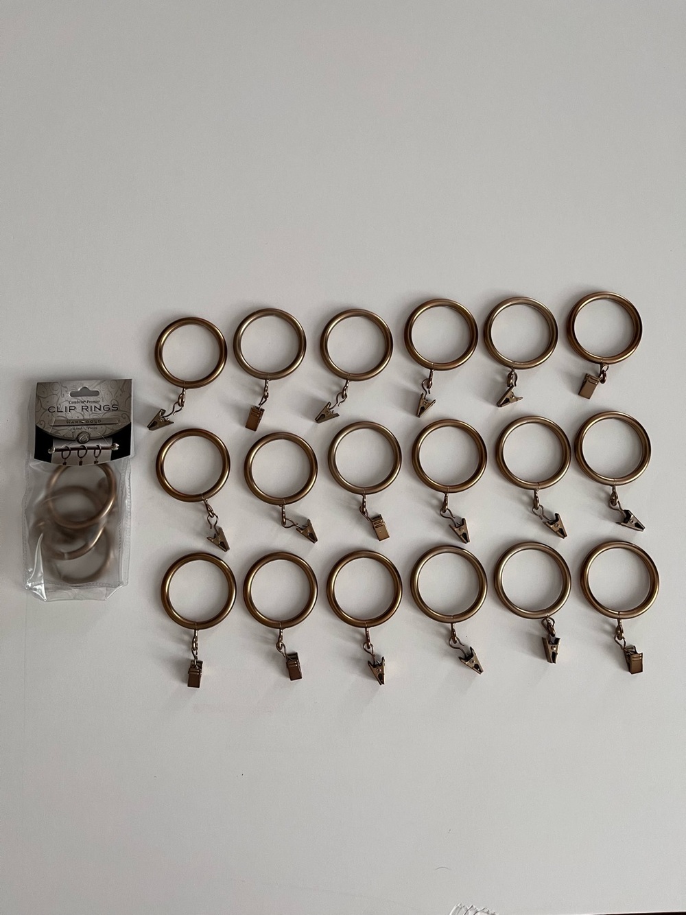 Lot of 21 Cambria Warm Gold Curtain Drapery Clip Rings 1 3/4”